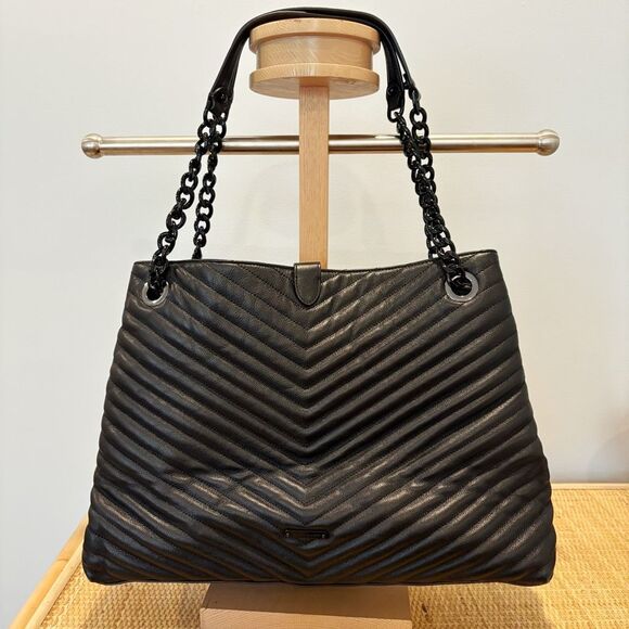 Rebecca Minkoff Edie Chevron Quilted Leather Tote Handbag Black $420.00 - Picture 6 of 11